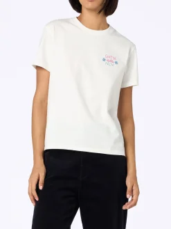 Weißes Damen-T-Shirt Emilie aus schwerer Baumwolle mit Gatta delle nevi-Stickerei | INSULTI LUMINOSI SONDEREDITION