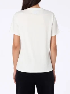 Weißes Damen-T-Shirt Emilie aus schwerer Baumwolle mit Gindependent-Frauenstickerei