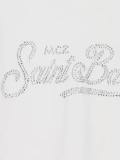 Weißes Langarm-T-Shirt Penny für Mädchen mit Saint Barth-Strass-Logo