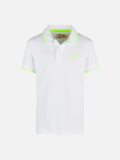 Weißes Piquet-Poloshirt für Jungen mit neongelbem St. Barth-Logo