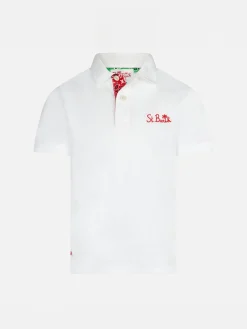 Weißes Poloshirt aus Baumwoll-Piqué mit Stickerei für Jungen