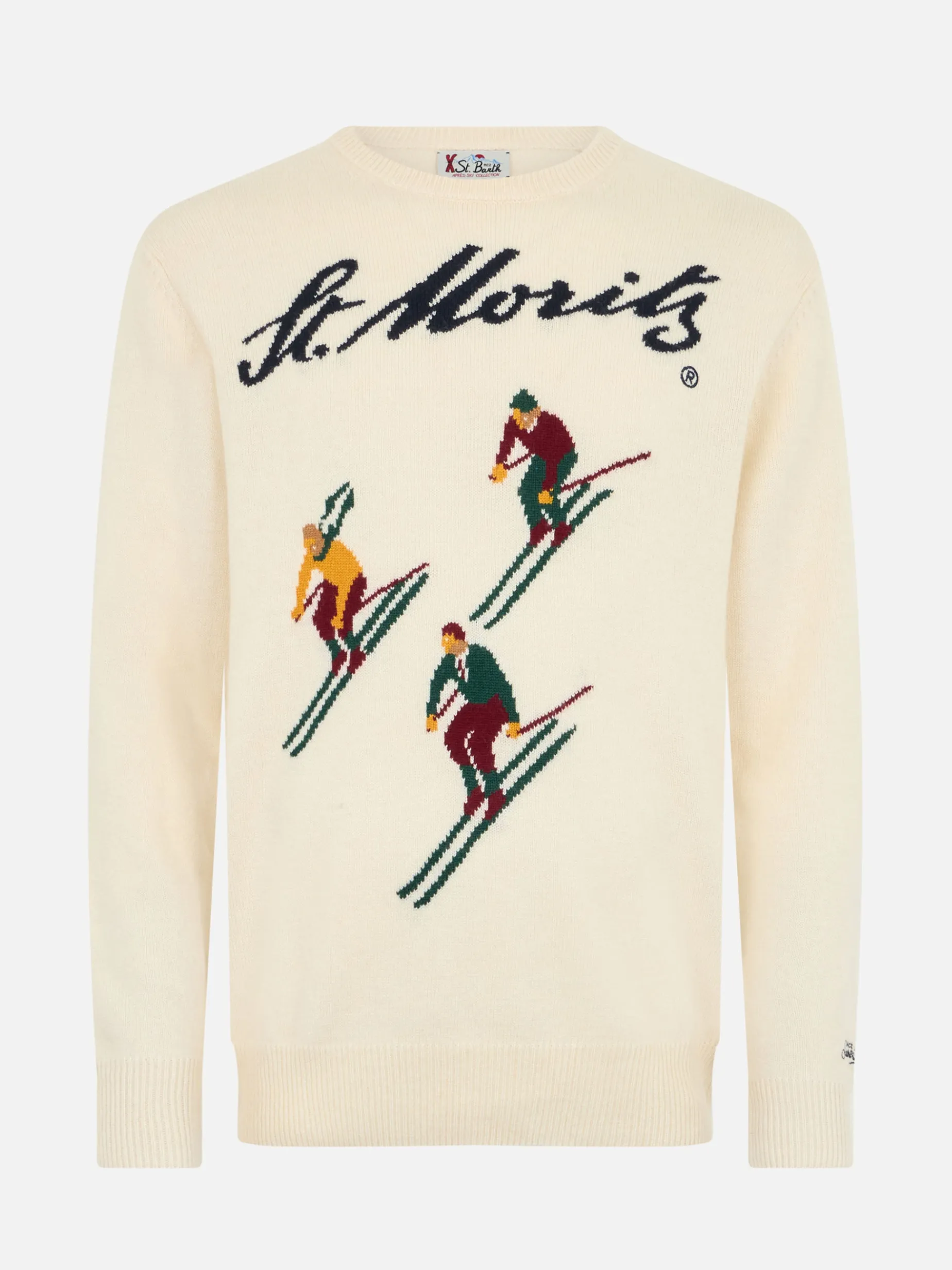 Weisser Herrenpullover Heron mit Jacquard-Print St. Moritz Ski | ST. MORITZ TOP OF THE WORLD SPECIAL EDITION