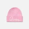 Wengen, gerippte Damenmütze in Rosa mit Queen-Stickerei