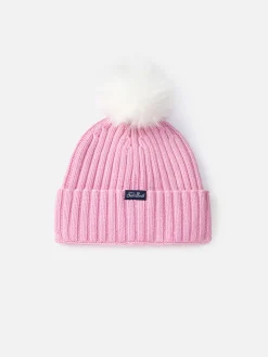 Wengen-Rippmütze für Damen in Rosa mit Cortina-Stickerei
