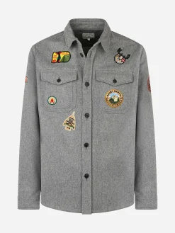 Wolliges graues Herren-Überhemd mit Taschen und Aufnähern